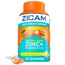 Zicam Daily Immune Supplement, Gummy Supplement, Zinc, Vitamina C şi Vitamina D, Citrus Strawberry Flavor, 70 Count