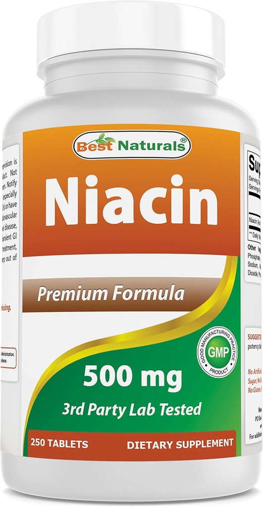 Cele mai bune naturale Niacin 500 mg 250 comprimate cu Flushing - De asemenea, numit vitamina B3 (250 Conte (Pachet de 1)