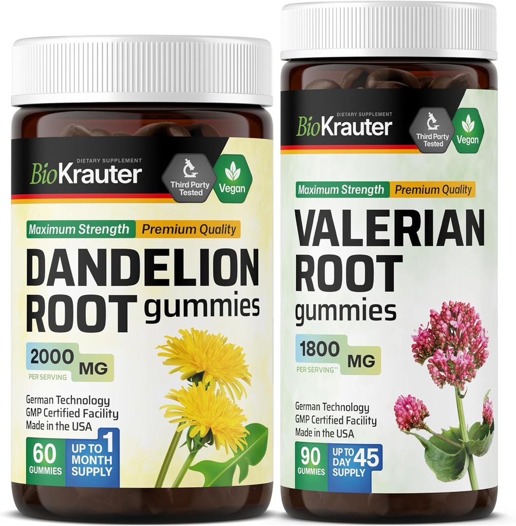 BIO KRAUTER Dandelion Root 60 Gumies & Valerian Root 90 Gummies
