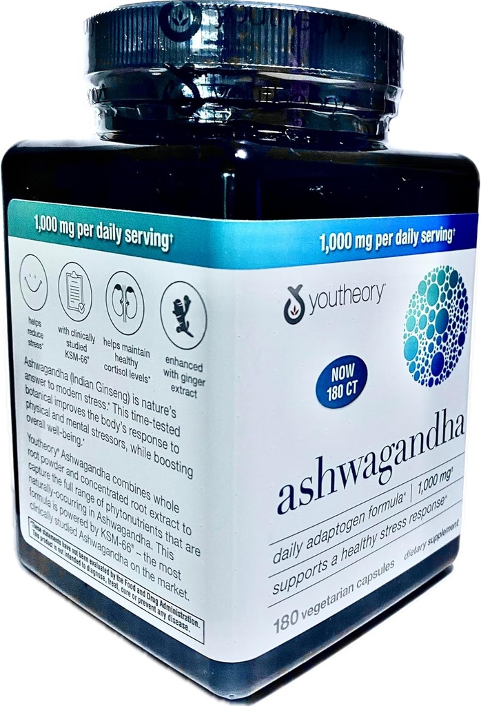 Generic Ashwagandha Supliment Organic KSM-66 Ashwagandha Vegetarian Supliment 180 Capsule, 1000mg per zi de servire, Ajutor de sprijin Managementul stresului sănătos, Pearl White