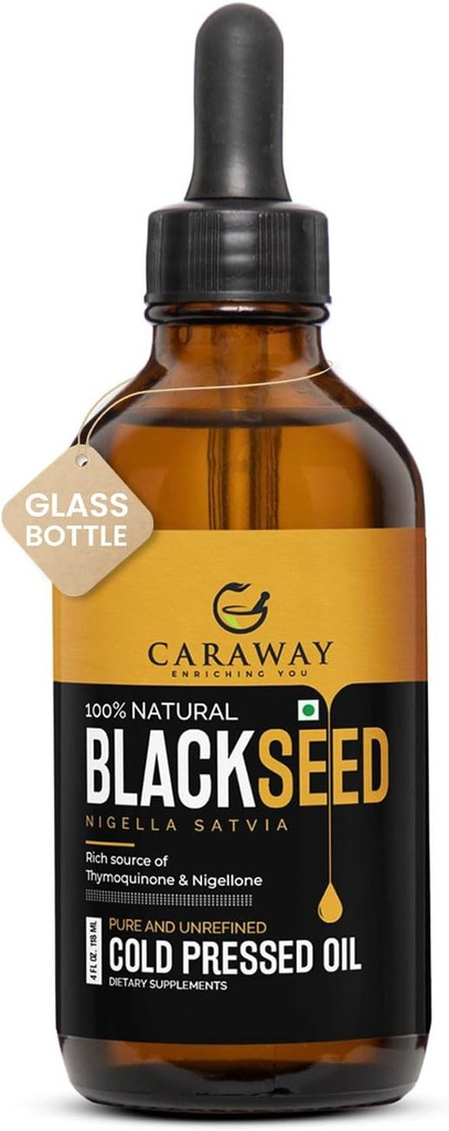 CARAWAY Organic Black Seed Ulei de semințe - presat la rece Nigella Sativa ulei - Pur și nerafinat - bogat în Thymochinen pentru suport imun, parul si de îngrijire a pielii 