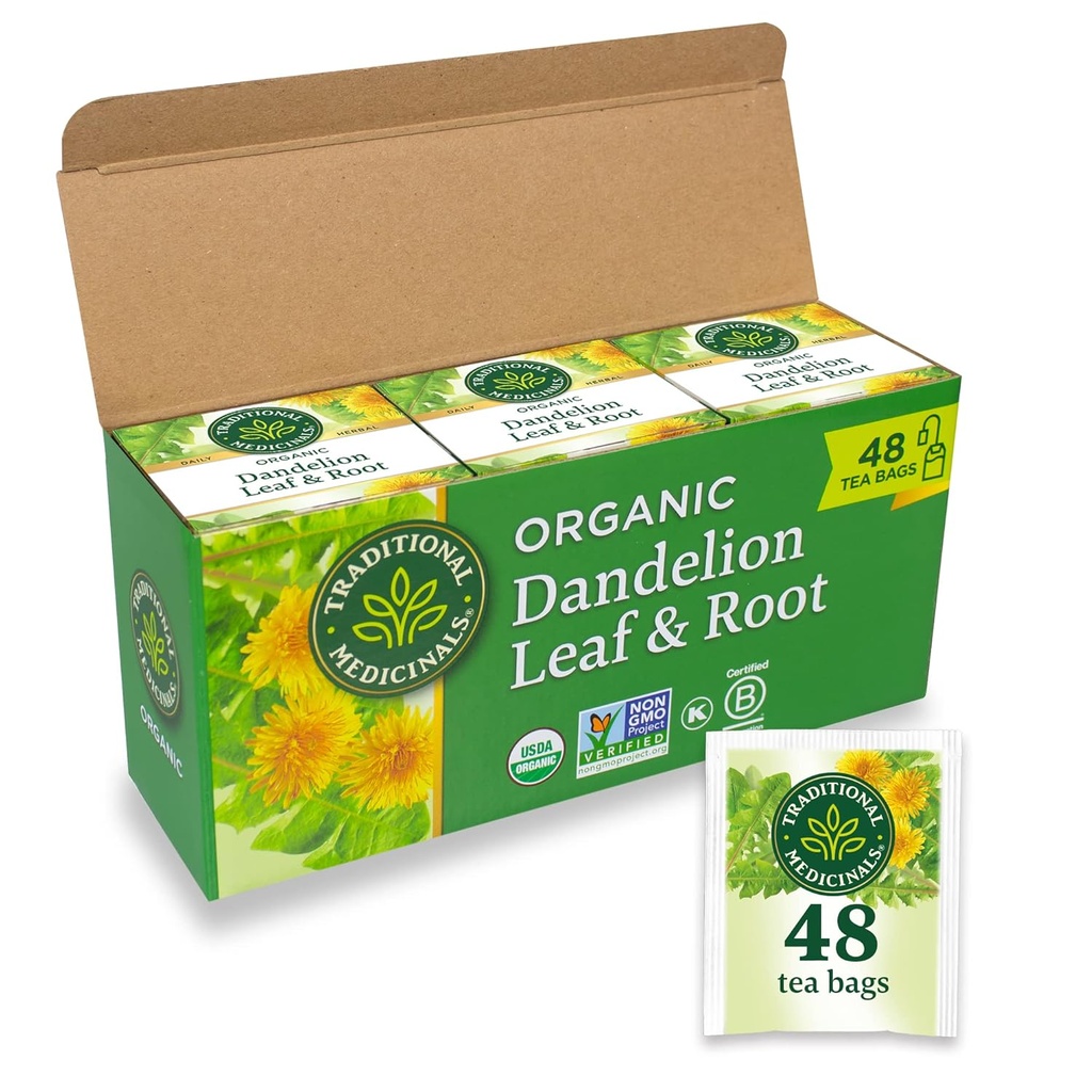 Ceai de medicamente tradiţionale, Dandelion Organic Leaf & Root, Suportă funcţia renală & Digestion sănătos, 48 Ceai Bags (3 Pack)