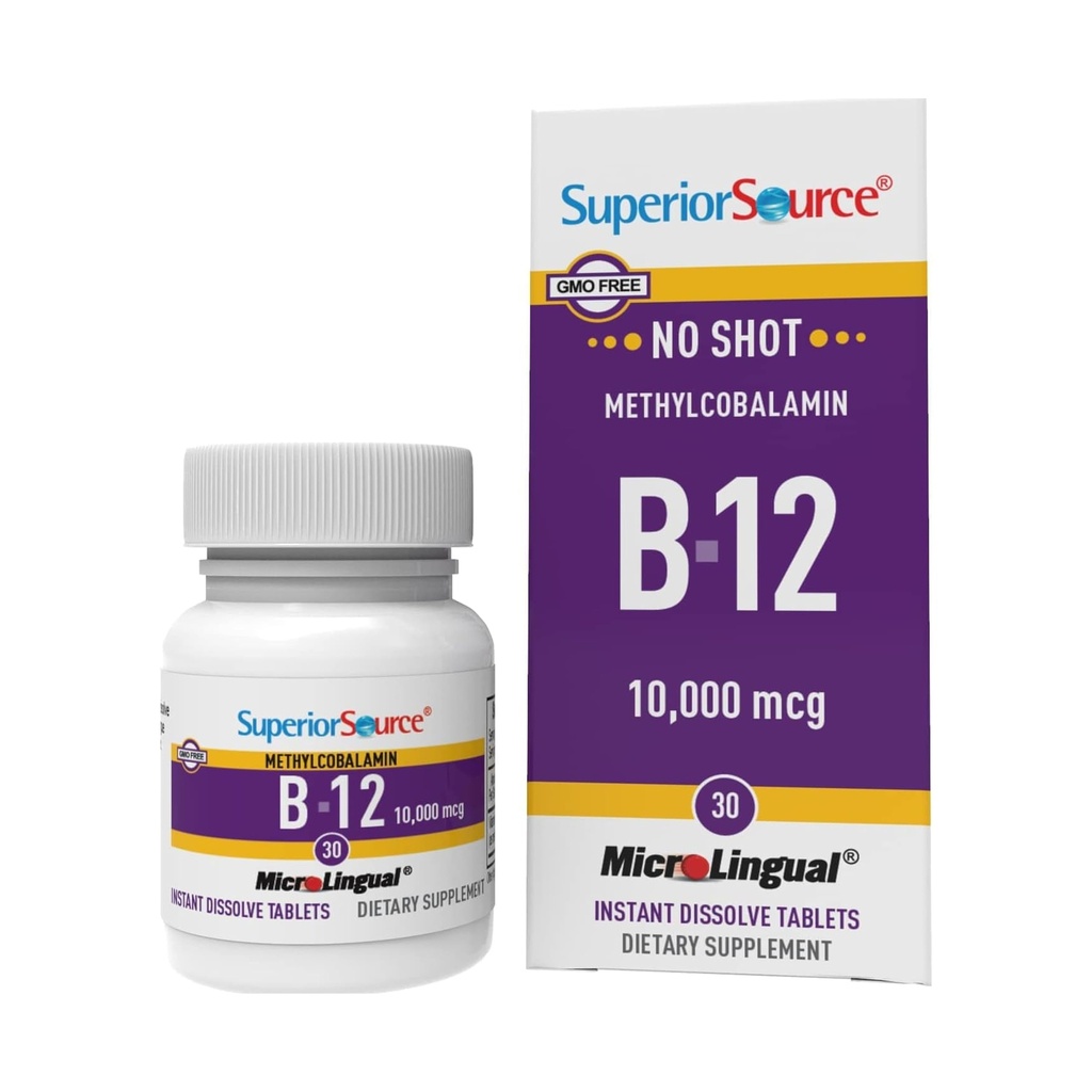 Sursă superioară Nu Shot Metilcobalamină B-12 10000 mcg - Vitamina B-12 pentru a sprijini producția de energie, sănătatea creierului și wellness generală - Tablete sublinguale pentru absorbție rapidă - 30 comprimate de eliminare