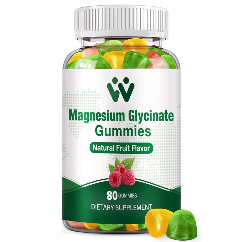 Gume de magneziu Glicinat pentru adulți - Supliment de potasiu de magneziu fără zahăr pentru stare de spirit calm, mușchi, suport osos și energie, 80 gume