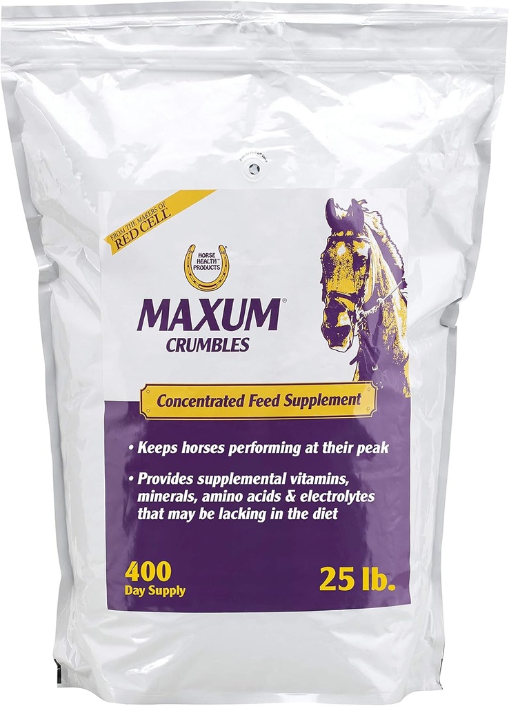Sănătatea cailor Maxum Crumbles concentrat supliment de hrană pentru cai, oferă o gamă largă de nutrienţi benefici pentru astăzi Equine Atlet 25 Lire