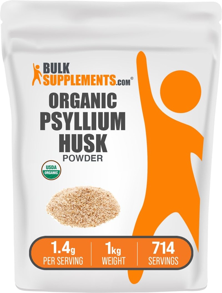 BulkSupplements.com Psiliu organic Husk Powder - Psyllium Husk Powder for Cooking, Fiber Supplement - Gluten Free, 1.4g per Serving, 1kg (2,2 lbs) (Pachet de 1)