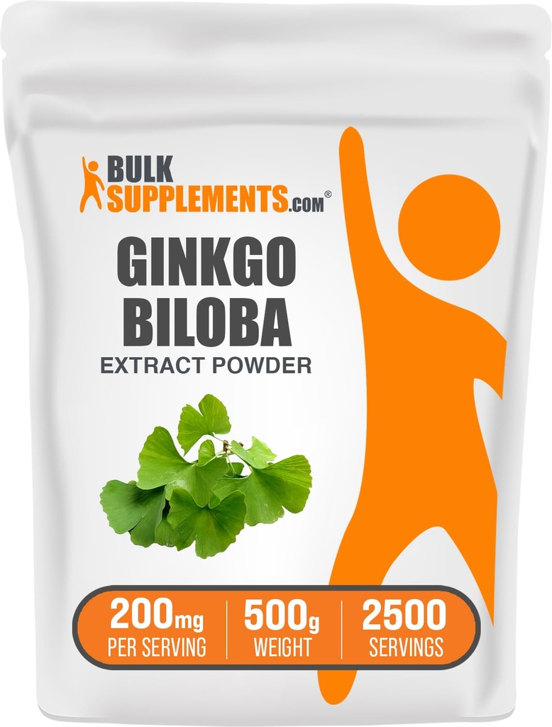 BulkSupplements.com Ginkgo Biloba Extract pulbere - de la Ginkgo Biloba Leaf, Antioxidant Sursa, Herbal Supplement - Gluten gratuit, 200mg per Serving, 500g (1.1 lbs) (Pachet de 1)