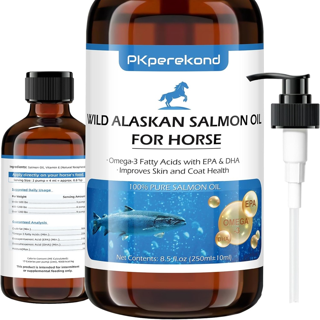 Ulei de somon sălbatic Alaskan pentru cai, relief mâncărime, ulei de pește Omega 3 Acidi grași EPA+DHA, Skin & Coat Supliment pentru cai, funcție comună de sprijin, Imun & Heart Health