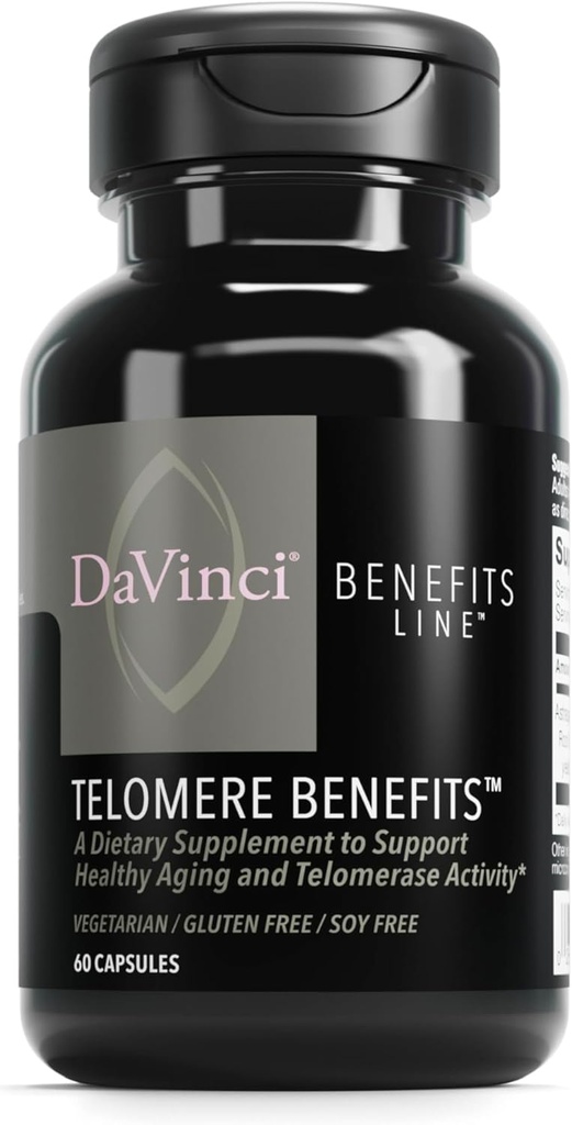 DAVINCI Labs Telomere Beneficii - Supliment alimentar pentru a sprijini imbatranirea sanatoasa, nivele antioxidante, memorie si activitate telomerase* - cu extract de rădăcină Astragalus - gluten-free - 60 capsule vegetale