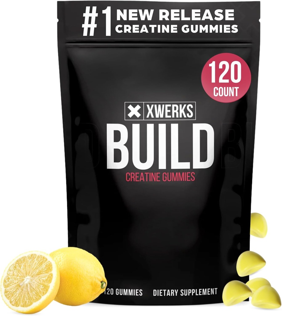Xwerks Construiesc Gume Creatine pentru bărbaţi şi femei, 120 Conte, 100% Creatină pură Monohidrat, Lemon Aroma musculare Gumies 4g Per Servire, Pre Antrenament Anti Topire, 5000mg Total Creatina