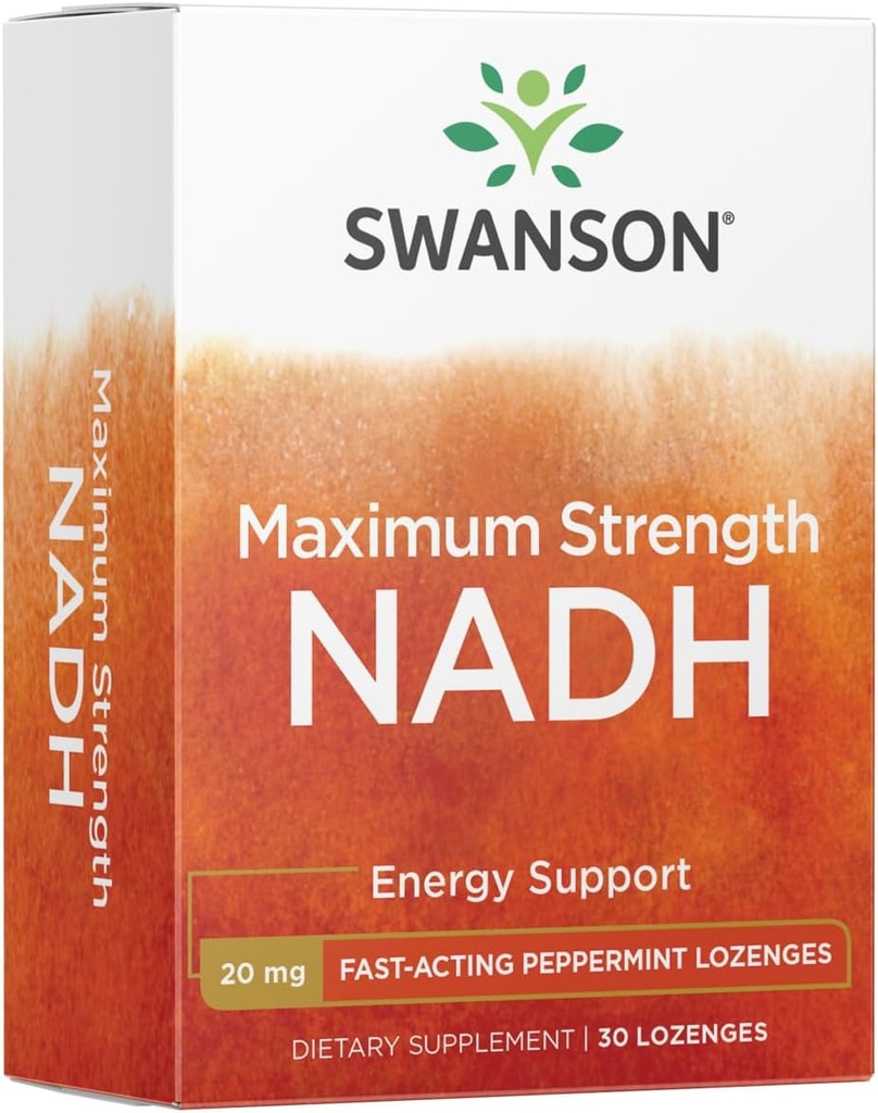Swanson Putere maximă NADH - Peppermint rapid Acting Lozenges pentru a promova sănătatea creierului și suport energetic - Vitamina B3 Coenzime pentru a ajuta la lupta împotriva oboselii - (30 comprimate, 20 mg fiecare) 1 ambalaj