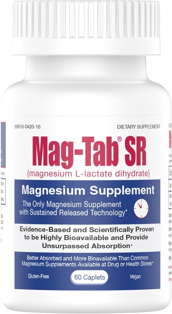 Extended Release Magneziu Lactat de livrare pentru 10x mai bine absorbţie-Mag-Tab SR (Released Release) 60 Conte-Suports Somn, Crampe musculare, Probleme de sănătate deficit de magneziu (60)