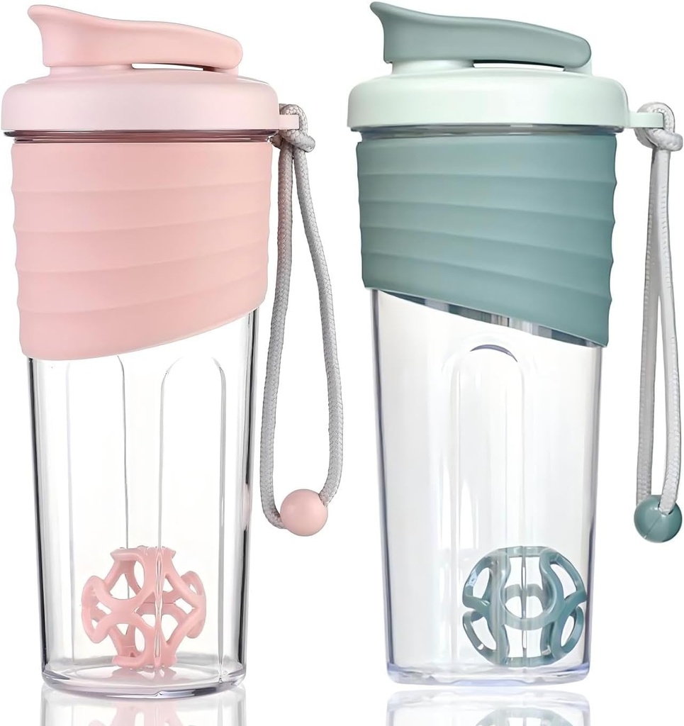 Agitator flacon pentru amestecuri de proteine,24 oz (2 ambalaj),Protein Shaker sticle cu bila Whisk, Mixer flacon, Proteine sticla,Portabil Pre Workout Whey Proteine Drink Shaker Cup,Pink, Teal