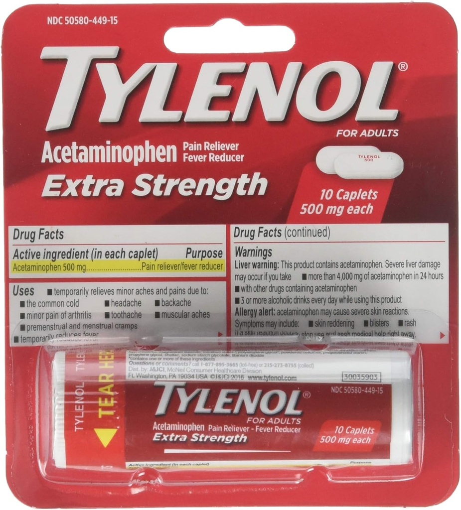 TYLENOL Extra Putere Caplete 10 ea (Pachet de 3)