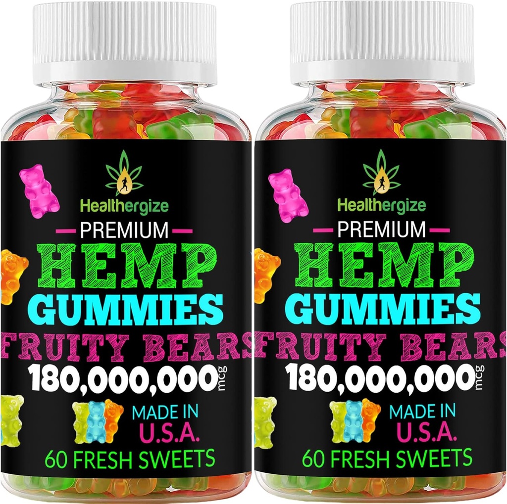 2PACK Hemp Gummies Premium Hemp Gummy Bears-pentru somn, Calm, Relax-Omega Hemp Oil, Natural High Potenty Party Edibles-Made în Statele Unite ale Americii