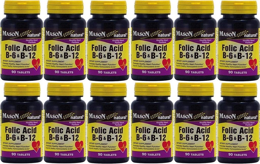 Mason Vitamine Acid folic B-6 & B12 Heart Health Formula 90 comprimate per flacon pachet de 12 1080 comprimate