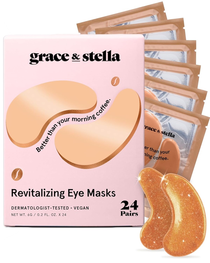 Grace & Stella Caffeine Under Eye Patches - Petice ochi trezirea pentru ochi pufos și cercuri întunecate - Sub ochi masca patch-uri cu niacinamidă și acid hialuronic - Vegan, Cruzime-Free (Bronze, 24 perechi)