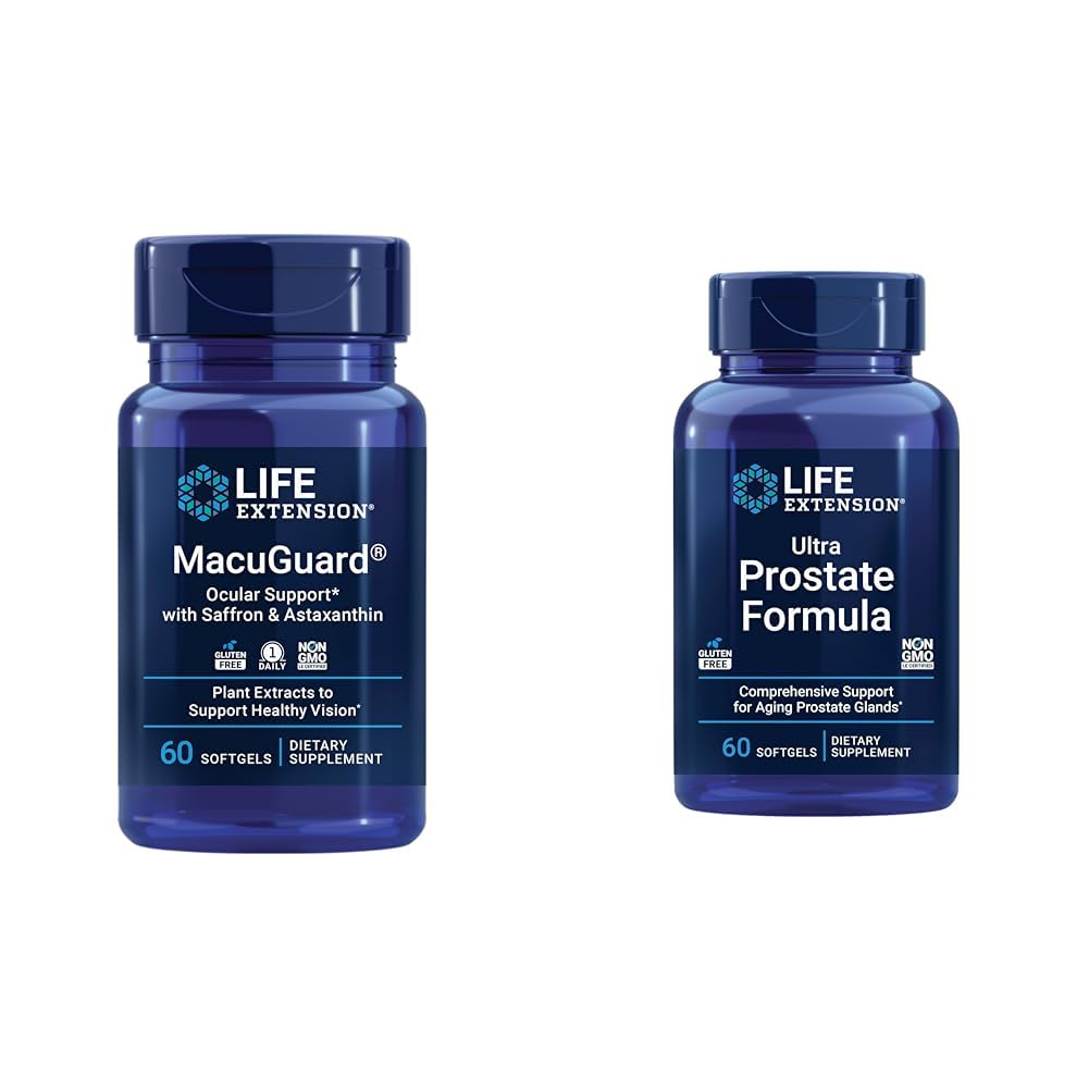 Life Extensie Macuguard Ocular Suport cu Saffron & Astaxanthin 60 Conte și Ultra Prostate Formula Saw Palmetto 60 Softgels
