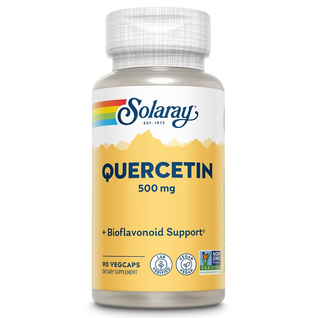 SOLARAY Querbetin 500 mg, susţine funcţia sinusală, respiratorie, imună şi nivele normale de acid uric sănătos, 90 VegCaps