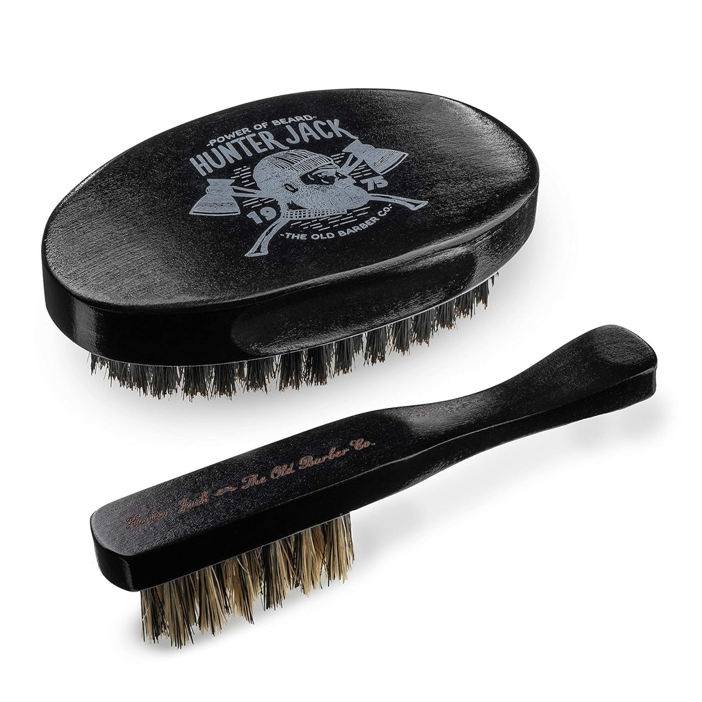 Perie de barba pentru barbati - Perie naturala pentru barbie - Perie de mustata pentru barbati - Set premium de vanator Jack