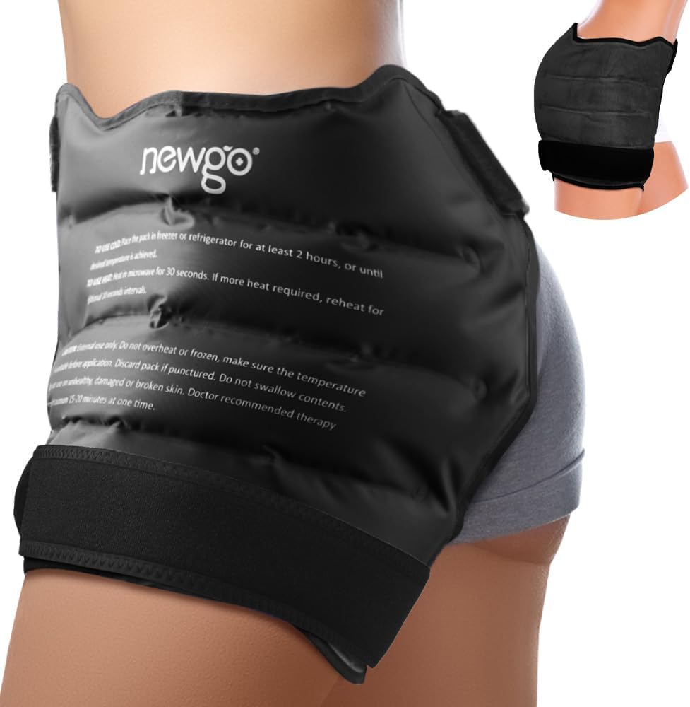 Newgo Ice Pack pentru Chirurgie de înlocuire Hip, Gel Cold Pack Ice Wrap pentru Hip Bursita, Sciatica, Flexor Durere, Inflamație, Umflare - Negru