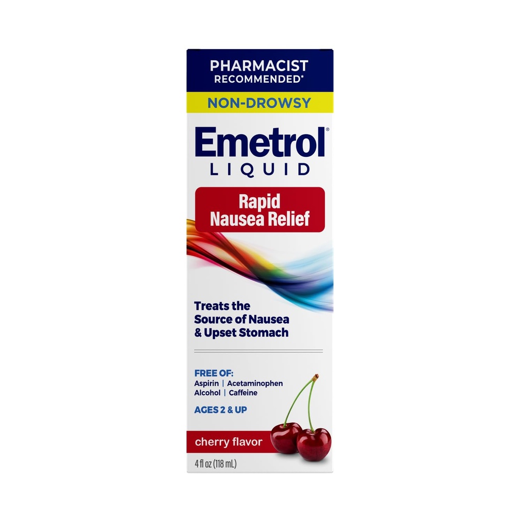 Emetrol Ne-Drowsy Greaţă Relief - Lichid medicament pentru sustragerea stomacului - Farmacist Recomandat Medicina Greaţă - Cherry Flavor - 4fl oz