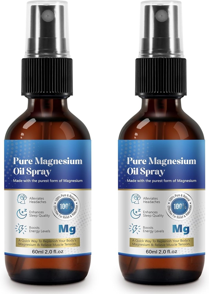 Generic 2 Fl Oz Spray de ulei de magneziu - Pur și organic - Magneziu de concentrație ridicată - non-GMO, gluten-free - Ușor de absorbit - 2pc