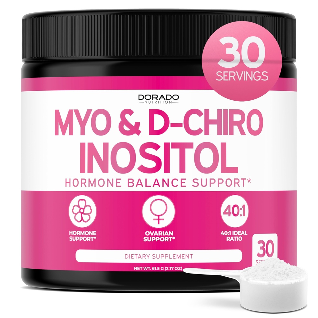 Myo-Inositol & D-Chiro Inositol Supliment pulbere (2050 mg per servire Ideal 40:1 Ratio Myo Inositol,30 zile de aprovizionare) Pentru echilibrul hormonal pentru femei si sanatate ovariana - terta parte testata, Vegan si SUA Made