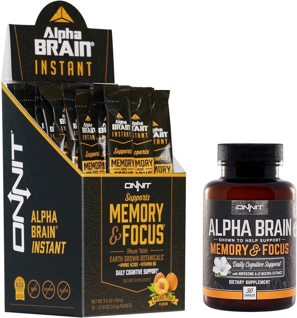 ONIT Nootropic Stack - Alpha Brain Capsule (30ct) + Alpha Brain Instant - Peach Natural (30ct)
