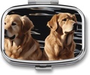 Cutie de pastile 2 Compartment Square Pill Organizator de zi cu zi caz de pastile mici pentru călătorie Golden Retrievers Metal Pilula Container Portable Medicine Organizator pentru suplimente de ulei de pește pastile