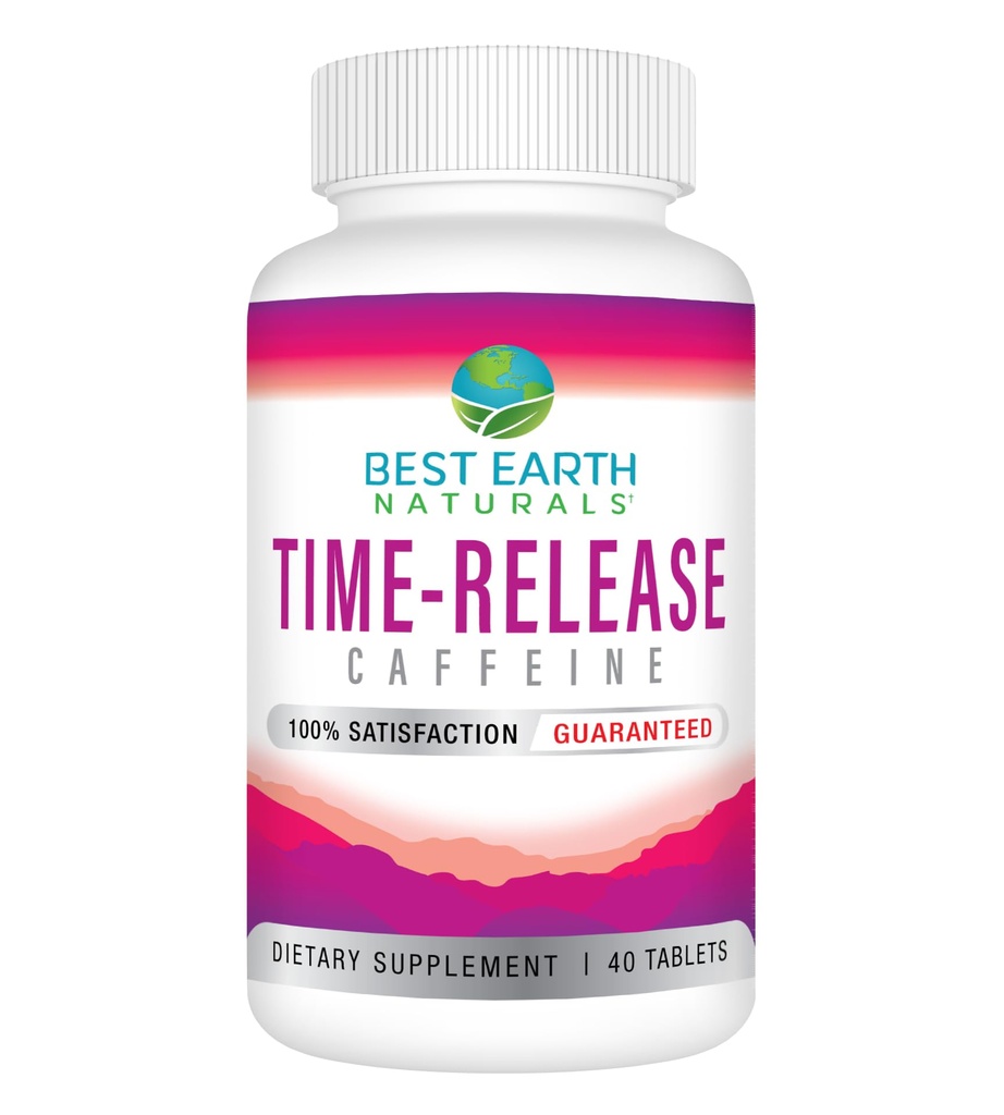 Cel mai bun pământ naturales timp de eliberare Cafeina cu L-Tyrosine, vitamina B6, vitamina B12, Tiamin & More - Suplimentul energetic pentru femei și bărbați - 40 Conte