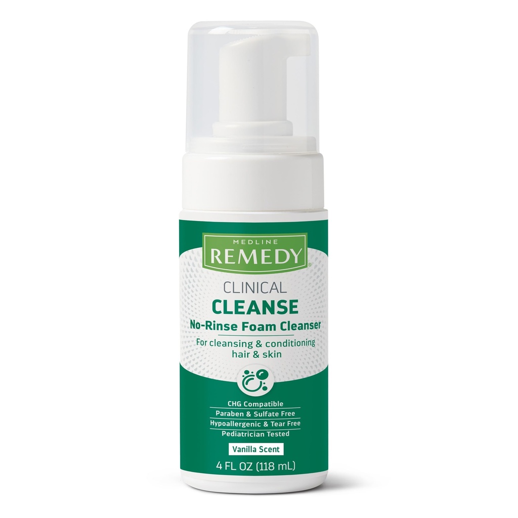 Medline Remedy Clinic No-Rinse Spuma Cleanser, Vanilla Scent (4 fl oz) - Hidratare Șampon și Body Wash pentru piele sensibilă, Paraben și sulfate gratuit, pentru față, păr, și toate vârstele