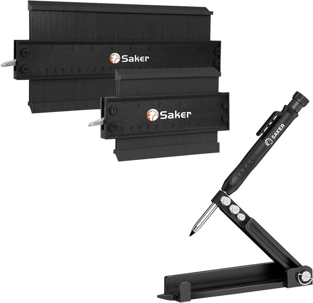 Saker Multifunction Scribing Tool & Saker Contour Duplication Gauge (10 Inch+5 Inch) (BLACK)