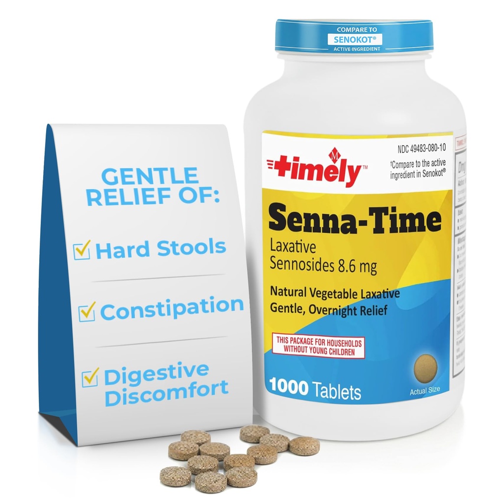 Timp de senna timp Laxativ - 1000 comprimate conte - Laxative naturale pe bază de legume pentru constipație Relief, ușurare blândă peste noapte și înmoaietor