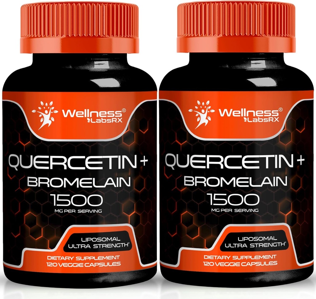 Querbetin cu supliment de Bromelain - 1500 mg - Suport imunitar și capsule de sănătate cardiacă pentru bărbați și femei, Querbetin Suplimente ajută la susținerea sistemului respirator comun și sănătos - 120 Conte (2 ambalaj)