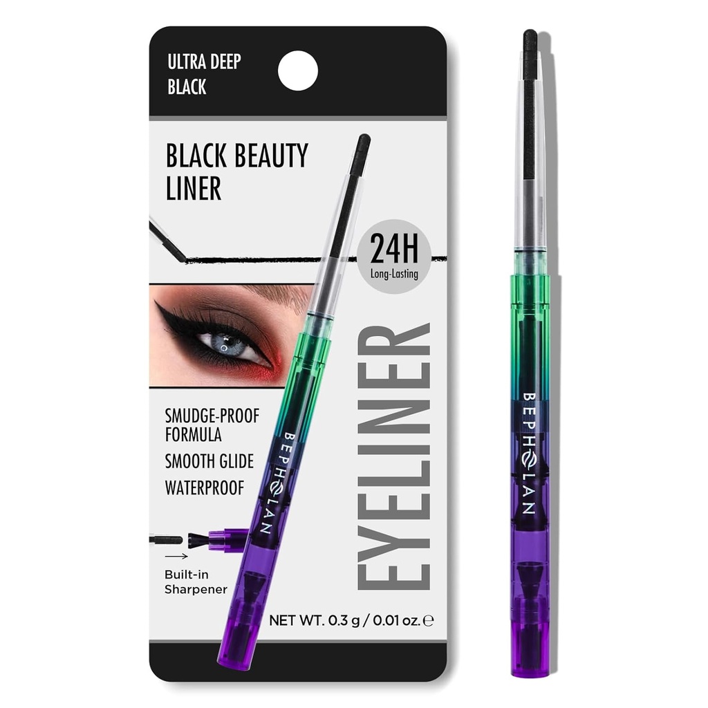 BEPHOLAN Black Eyeliner Creions,Waterproof Gel Eyeliner Creion Black Waterline Eye Liner Pen pentru femei impermeabile Burete dovada de lungă durată (BLACK)