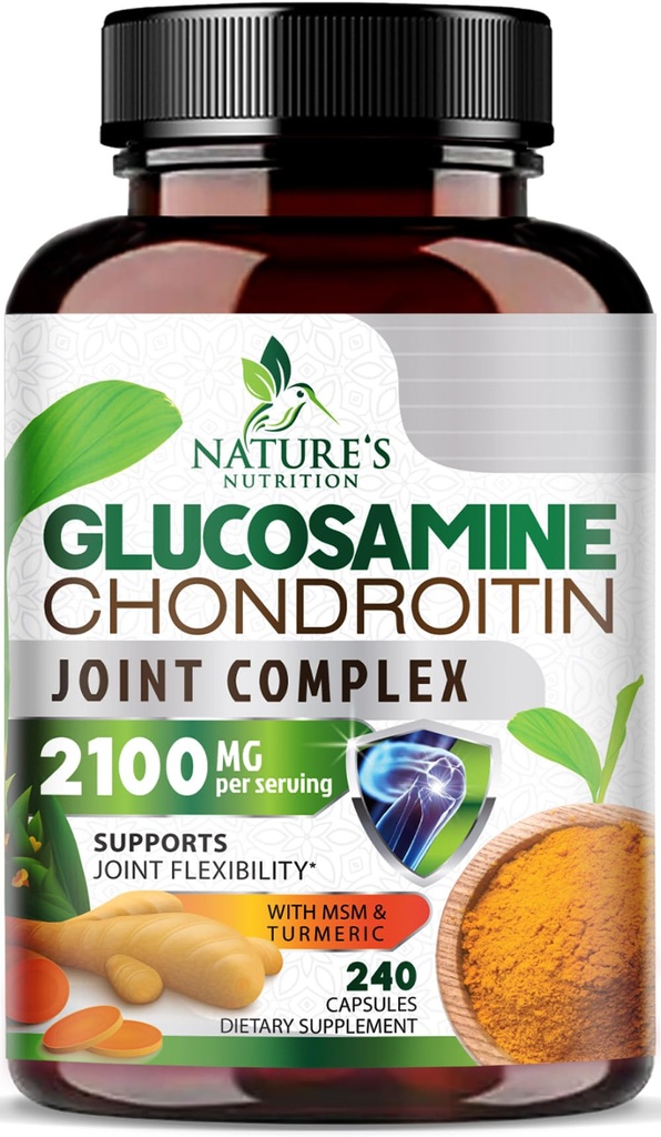 Glucosamină Chondroitin MSM 2100mg Complex - Supliment comun de sprijin pentru mobilitate comună și confort pentru bărbați și femei cu Turmeric & Boswellia, Suplimente glucosamină cu rezistență triplă - 240 capsule