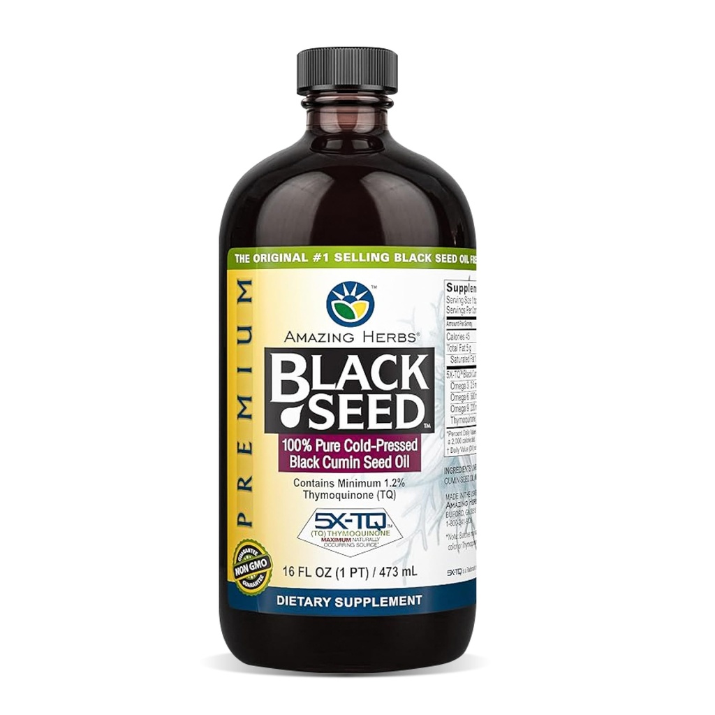 Minunat Herbs Premium Black Seed Oil - Cold presat Nigella Sativa SIDA în Digestive Health, Immune Support, Brain Function, Mobilitate comună, Gluten Free, Non OMG - 16 Fl Oz
