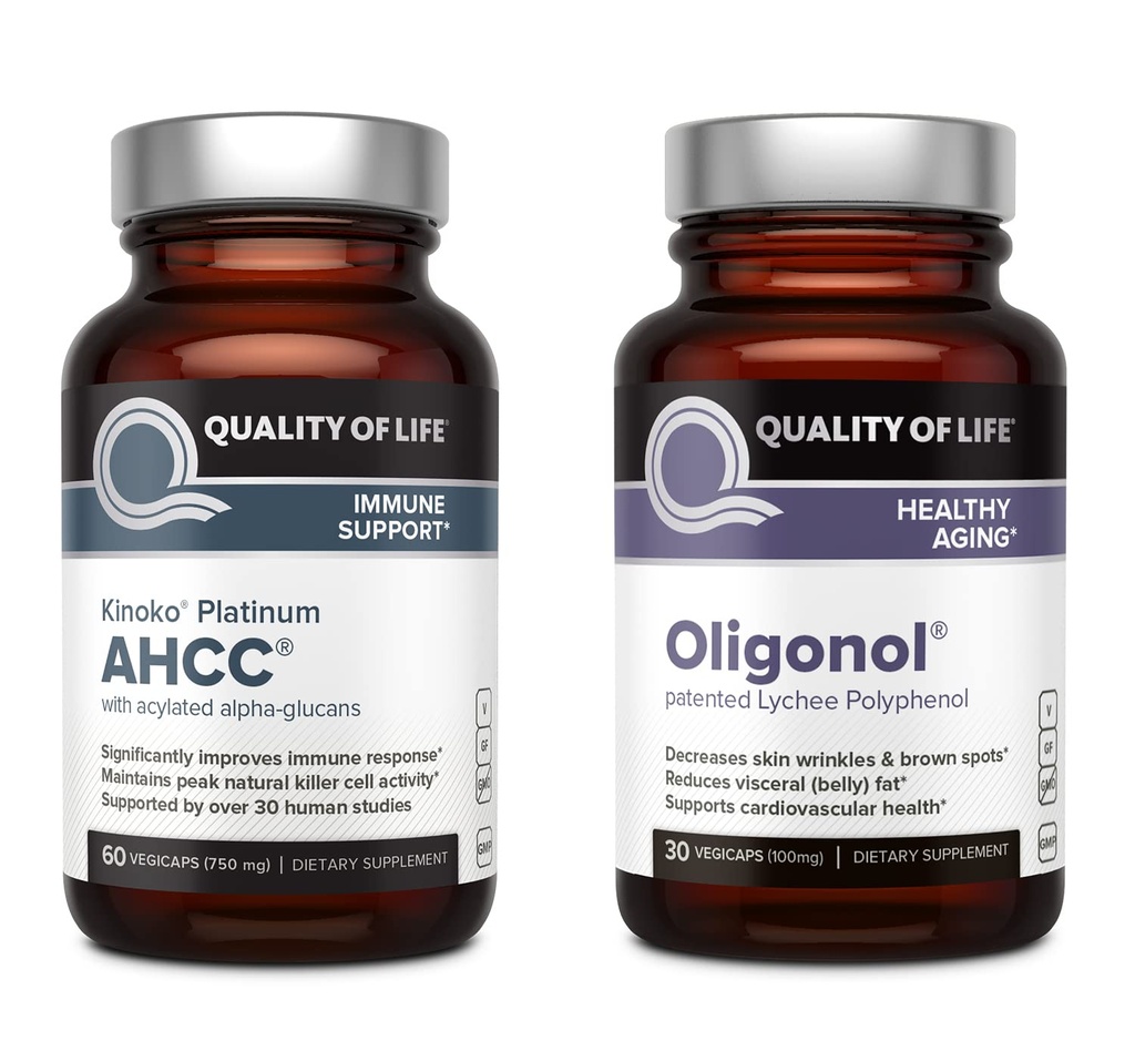 Calitatea Vieţii Kinoko Platinum AHCC 750 mg şi extractul de Oligonol Lychee - pentru suport imun, îmbătrânire sănătoasă