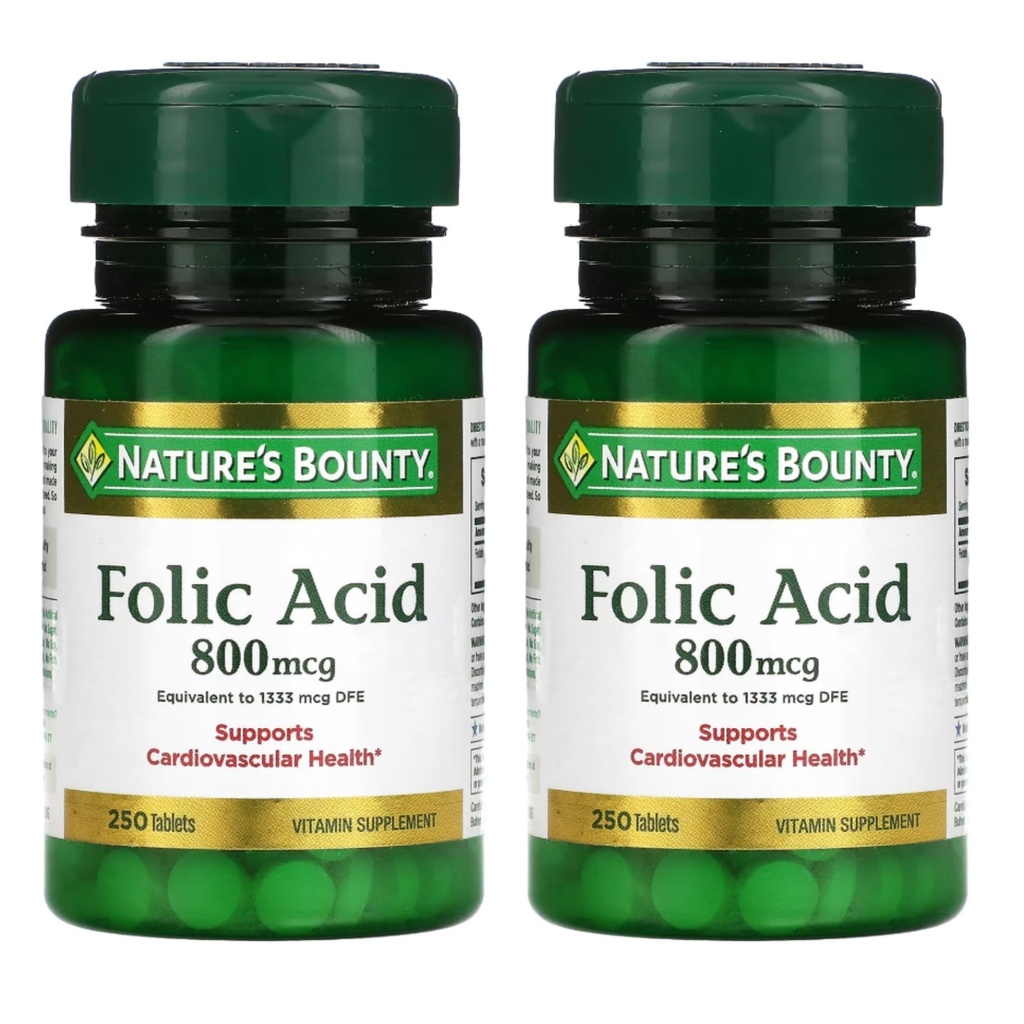 Natura's Bounty Acid folic 800 mcg Suplimentul de vitamine Concentraţia maximă - 250 comprimate, ambalaj de 2