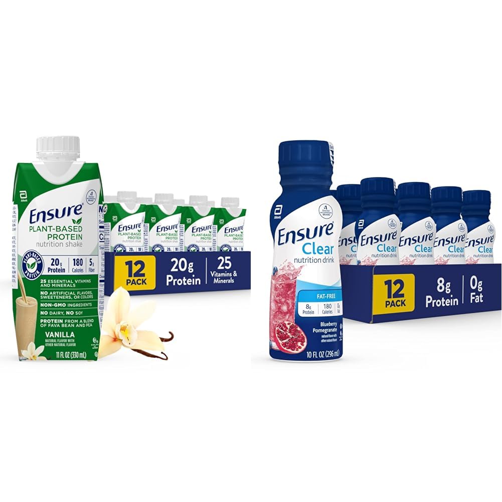 Asigurați-vă 100% plante-Based proteine de nutritie Vegan Shakes cu 20g Fava Bean și proteine de mazăre, Vanilie & Asigurați-vă băuturi nutritive lichide clare, 0g grăsime, 8g de proteine, rodii afine, 10 Fl Oz