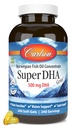Carlson Super DHA Gems - 500 mg Suplimente DHA, 640 mg Acid gras, Norvegian Concentrat ulei de pește, Wild-Caught, Susținută capsule ulei de pește, 240 Softgels