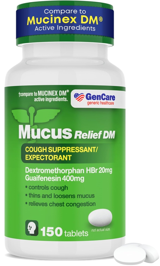 GenCare - Mucus Relief DM (150 Count Value Bottle) Dextrometorfan HBr 20mg Guaifensin 400mg 