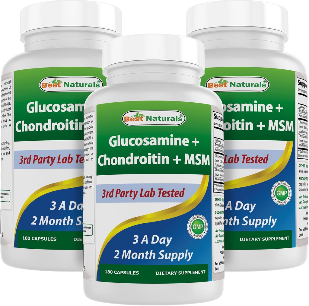 Cele mai bune naturale, Glucosamine Chondroitin și MSM Suplimente comune, 2600 mg per Serving, (180 Conte (Pachet de 3))