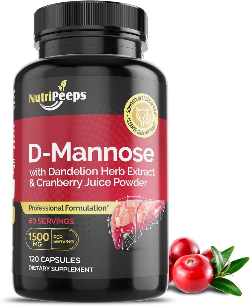 D-Mannose 1500mg, 120 capsule cu Dandelion Herb și extracte de afine, Natural Urine Tract Cleanse pentru Suport UTI, Flushing și Detoxina de impurități, pentru bărbați și femei.