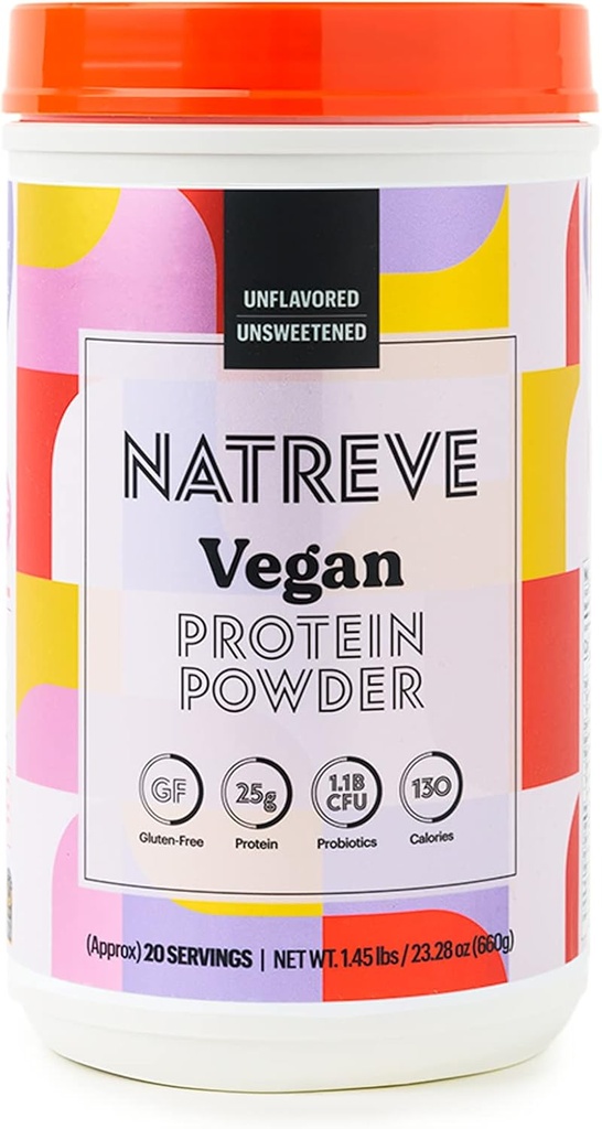Natreve Vegan pulbere de proteine - 25g pe bază de plante pulbere de proteine cu probiotice și aminoacizi - gluten gratuit și nearomatizat, 20 Serviri