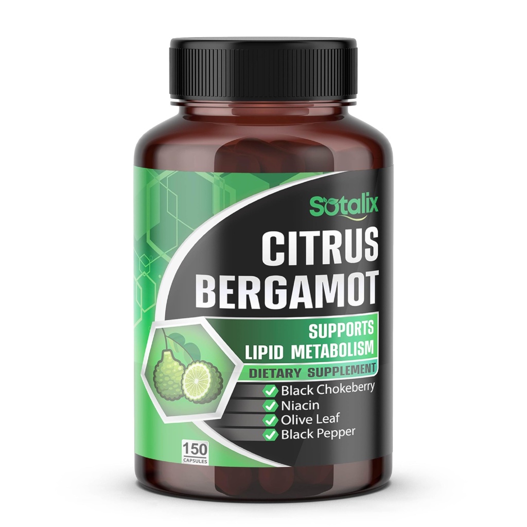 Premium Citrus Bergamot Organic Bergamot Supliment cu Niacin Black Chokeberry Olive Leaf Black Pepper - Inima & Circulatory Function Support 150-zile (150 Conte (Pack 1))