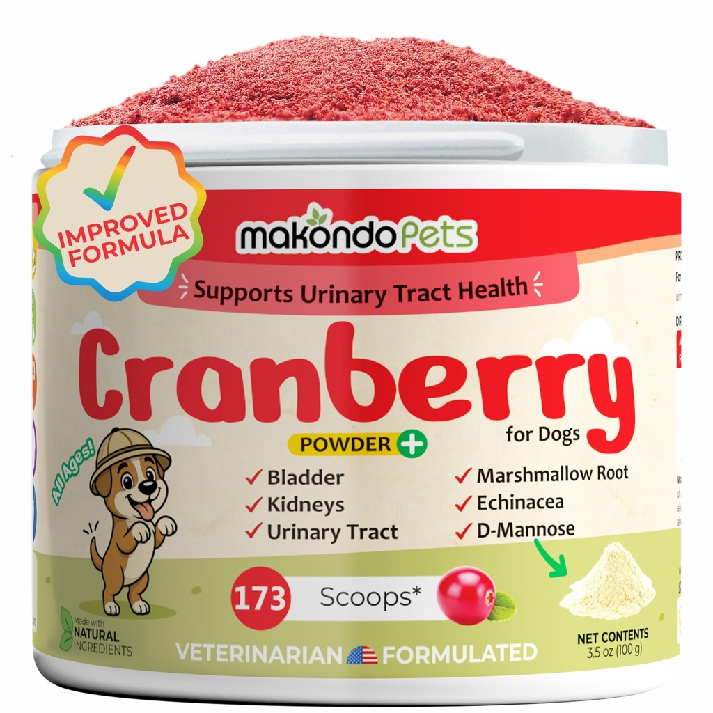 Cranberry pentru câini în pulbere - UTI tract urinar, Dog, Suport pentru vezica urinara, Pietre pentru vezica oculara, Suport Incontinenta, Suplimentul Cranberry - Aroma de Bacon (100 Scoops)