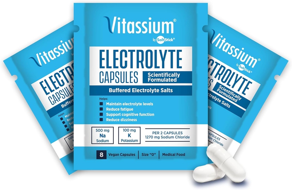 Capsule de Vitassiu, Electroliţi pentru Gestionarea Dietetică a Simptomelor Sindromului POTS (500 mg sodiu - 100 mg potasiu), 240 Capsule de sare confiscate