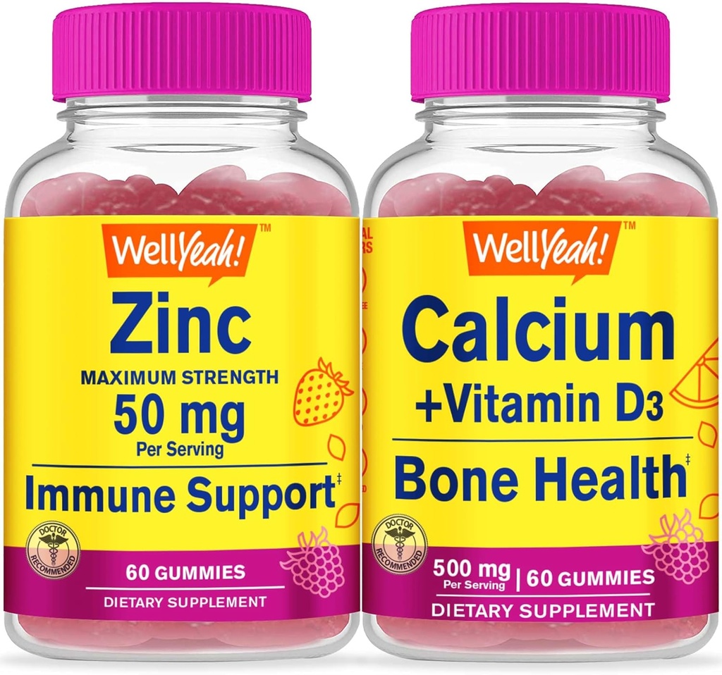 Ei bine, Zinc + Calciu + Vitamina D3, Gume Bundle - mare Tasting, Suplimentul de vitamine, Gluten gratuit, OMG gratuit, Guma de mestecat